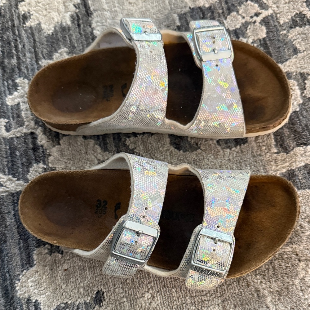 Kids Holographic Double-Buckle Sandals - Silver Sparkle